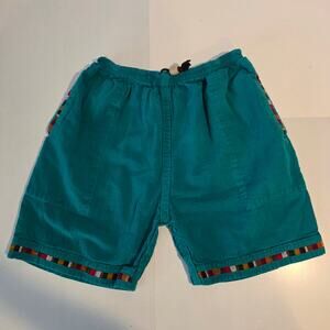 Vintage Gekko Guatemala Turquoise Cotton Shorts Boho Hippie Tribal Stripe Large